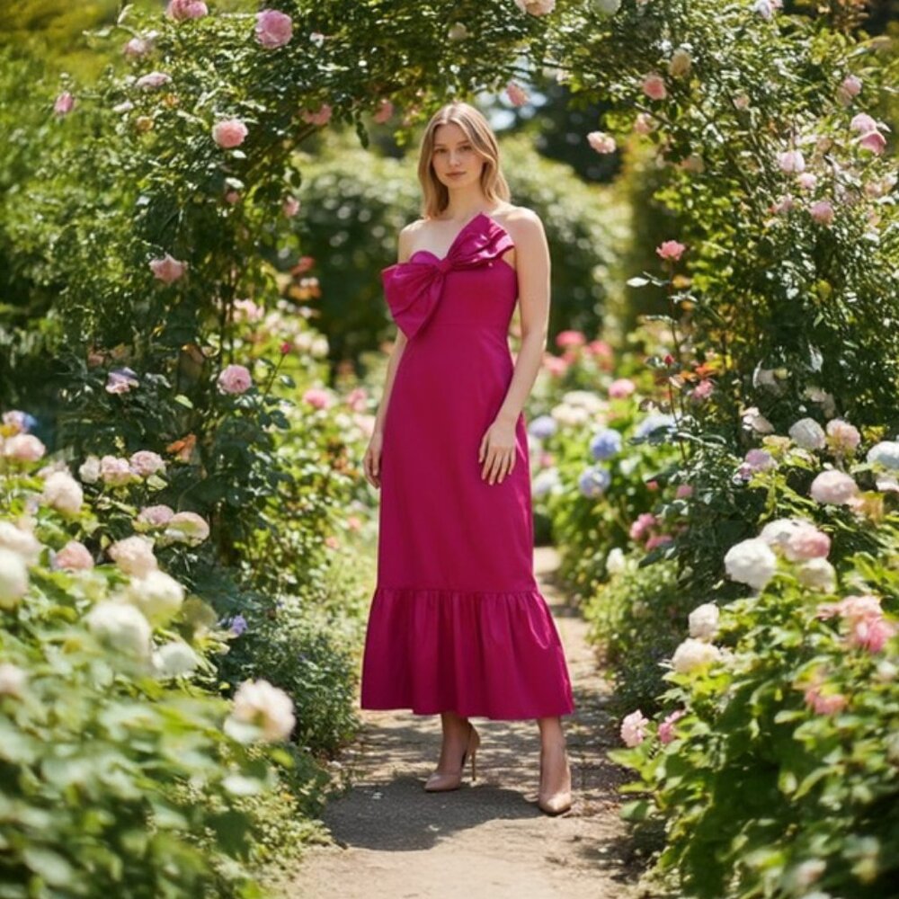 Anthropologie Hutch Pink Bow Tie Maxi Dress A/S size 2